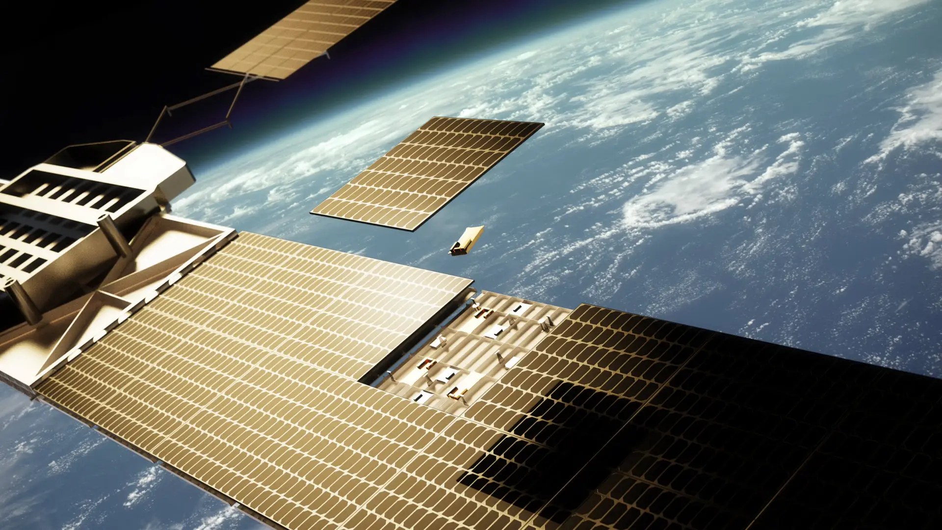 Render of Sophia Space's TILE modular compute platform deploying in orbit. Credit: Sophia Space.